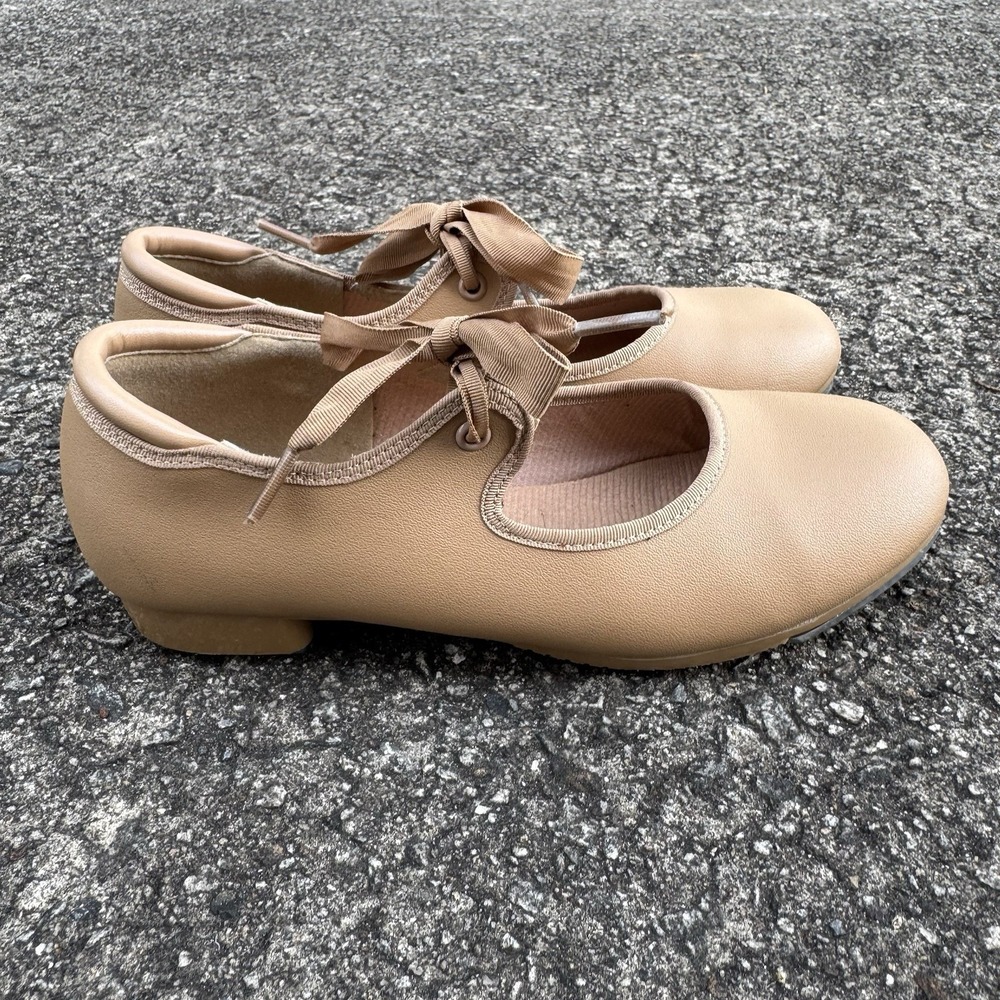 Girls Tan Tap Shoes Size 3.5 A Nude Tan Heeled - Picture 4 of 10